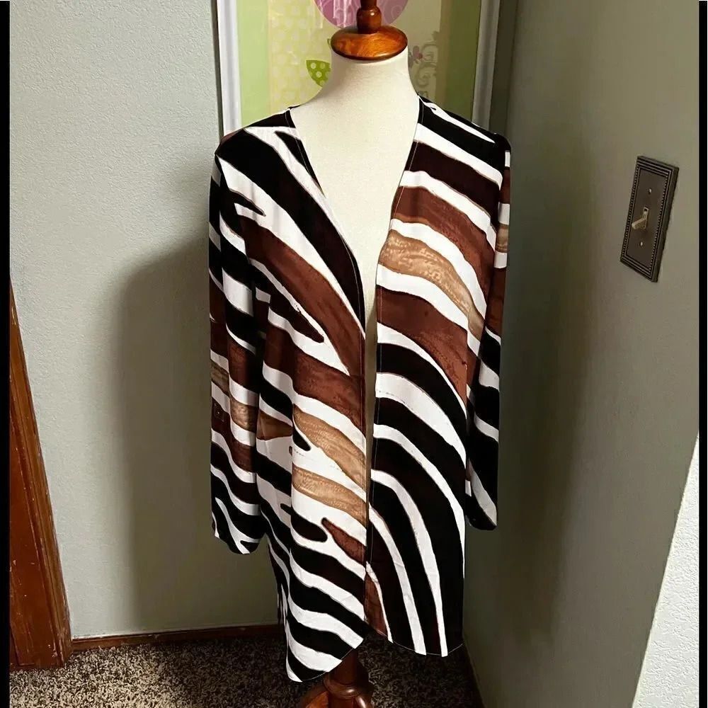NWT ZOZO Adjustable sleeves Open Cardigan Size Small Cream, Brown & Tan #MSCC1